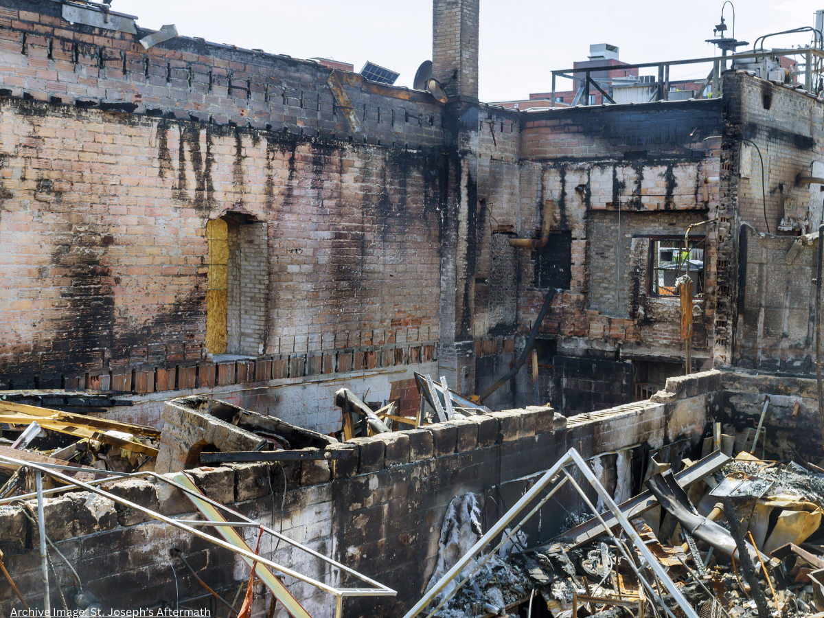 Archive image of the aftermath of St. Joseph's west wing fire.